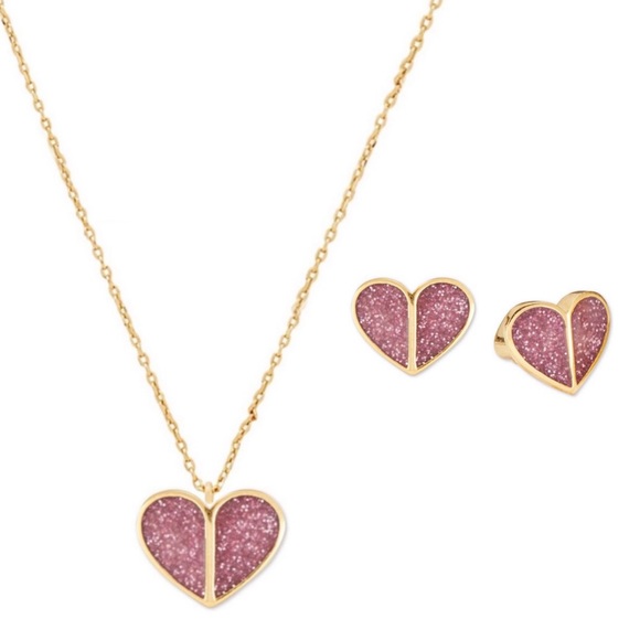 KATE SPADE • Heritage Heart Pink Glitter Necklace Earrings Set - Picture 1 of 8